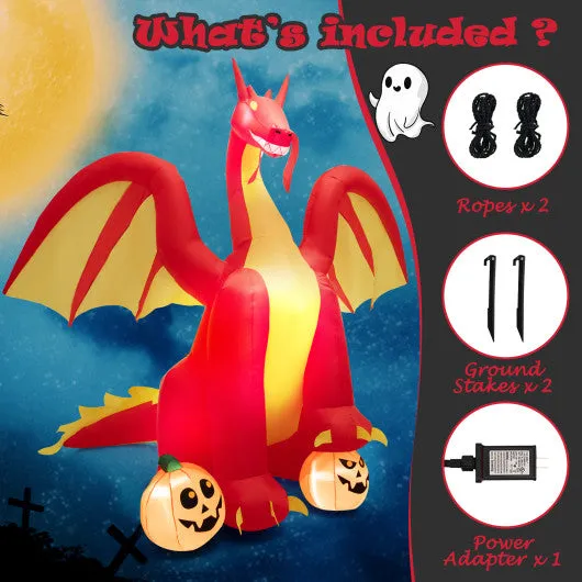10-Foot Inflatable Animated Fire Dragon Halloween Decor with Built-in LED Lights for Spooky Outdoor Displays