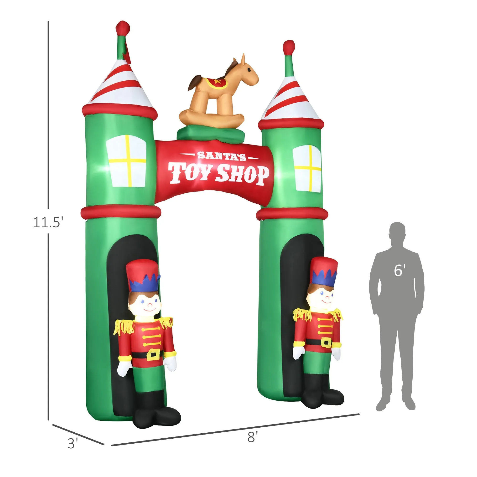 11.5ft Christmas Inflatables Outdoor Decorations Archway with 2 Nutcracker Soldiers Rocking Horse, Blow-Up LED Yard Christmas Decor for Lawn Garden Party