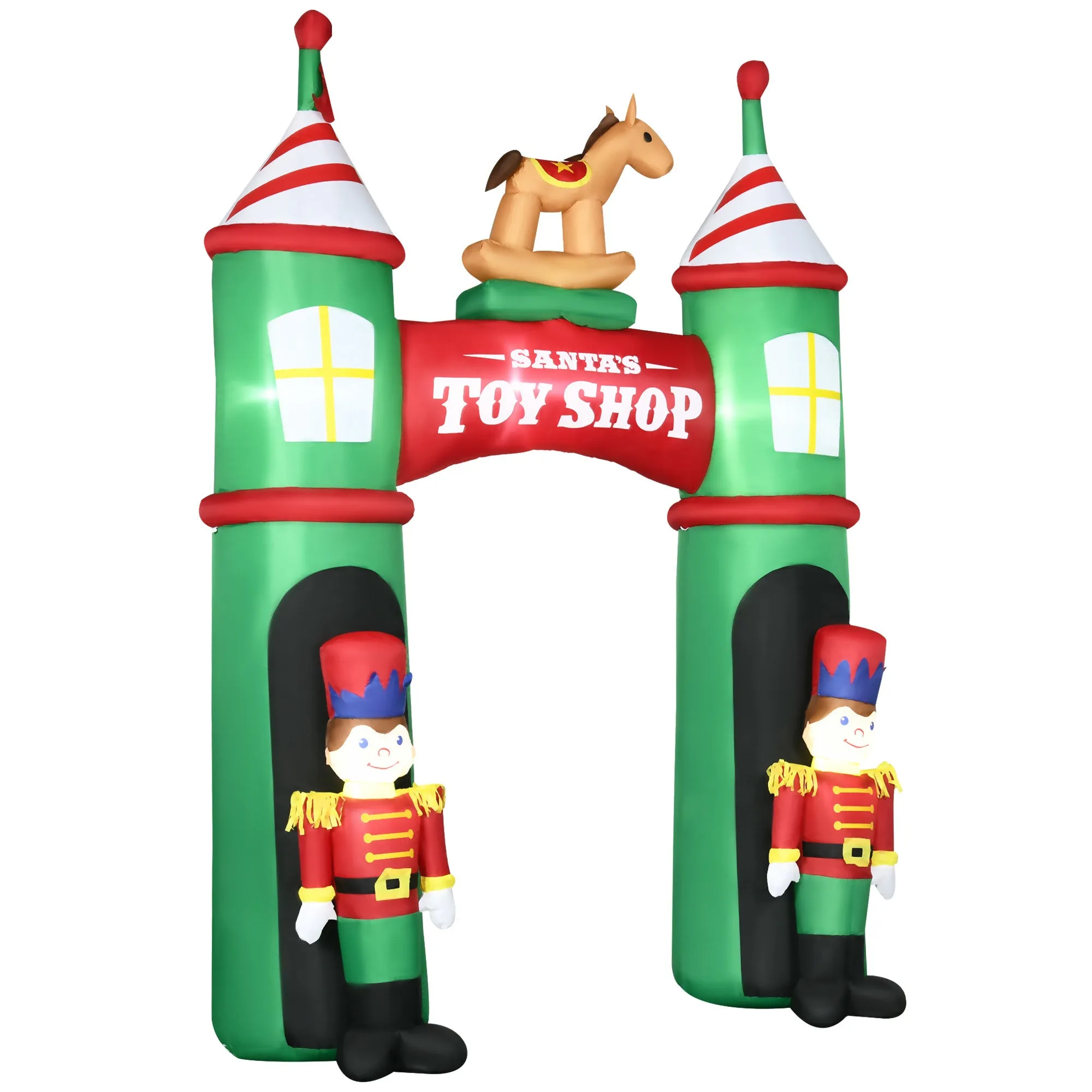 11.5ft Christmas Inflatables Outdoor Decorations Archway with 2 Nutcracker Soldiers Rocking Horse, Blow-Up LED Yard Christmas Decor for Lawn Garden Party
