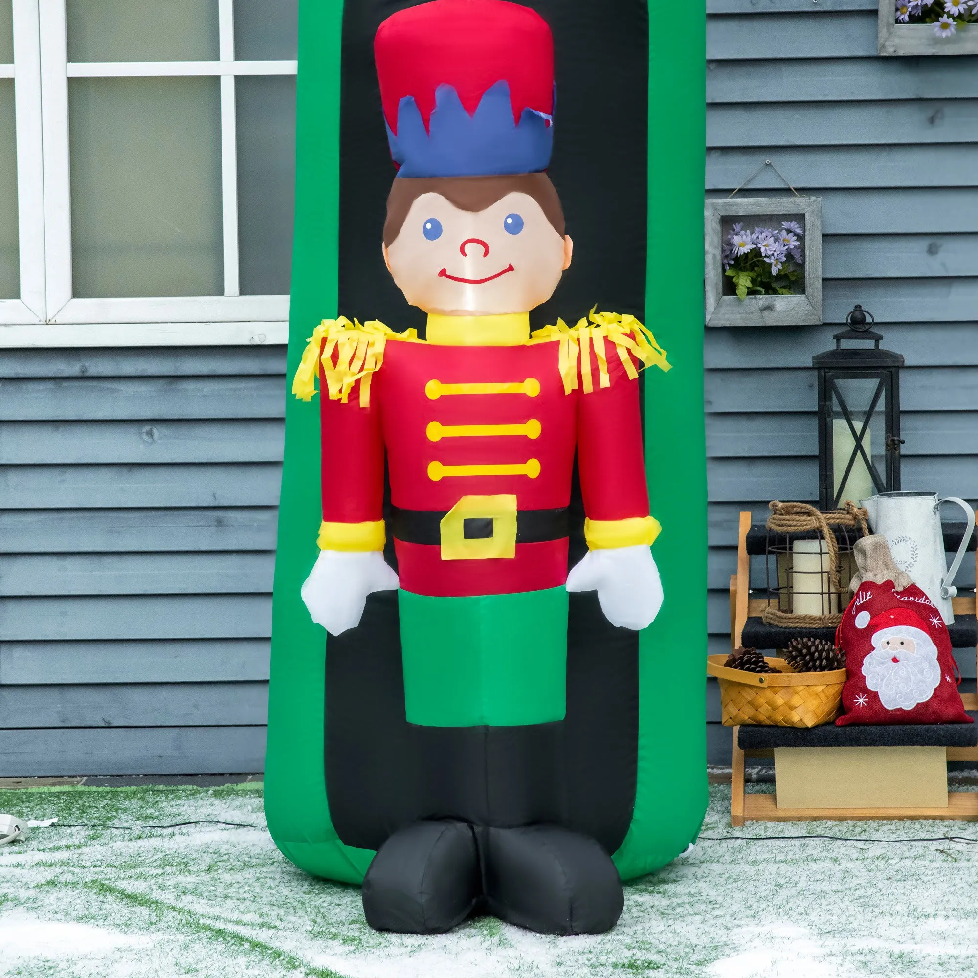 11.5ft Christmas Inflatables Outdoor Decorations Archway with 2 Nutcracker Soldiers Rocking Horse, Blow-Up LED Yard Christmas Decor for Lawn Garden Party