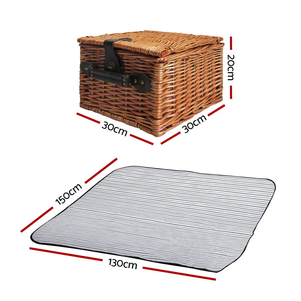 Deluxe 2-Person Willow Picnic Basket Set with Insulated Cooler Bag and Blanket for Alfresco Dining