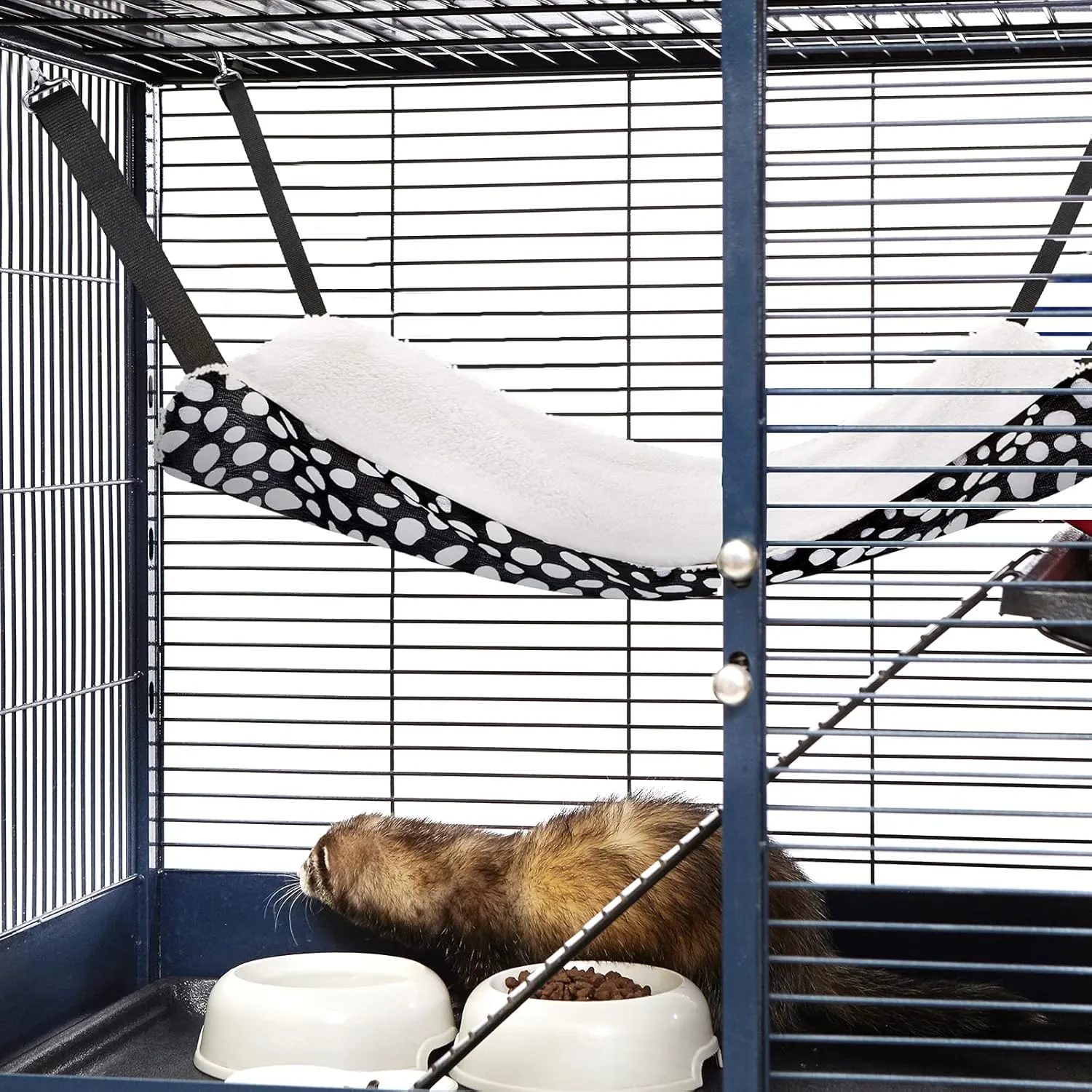 2 Pieces Reversible Cat Hanging Hammock Soft Breathable Pet Cage Hammock with Adjustable Straps and Metal Hooks Double Sided Hanging Bed for Small Dogs Rabbits(Leopard and Dot,L)