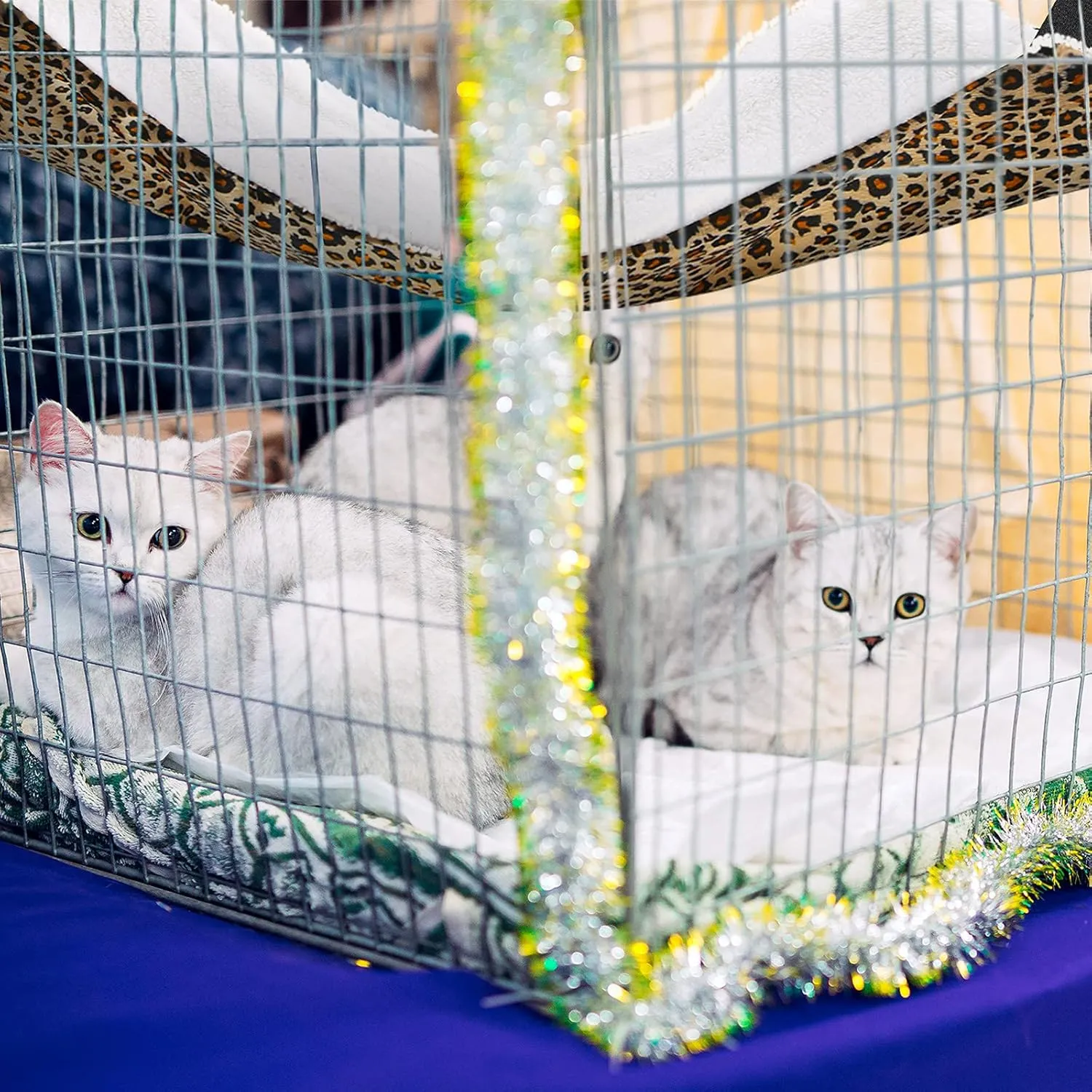2 Pieces Reversible Cat Hanging Hammock Soft Breathable Pet Cage Hammock with Adjustable Straps and Metal Hooks Double Sided Hanging Bed for Small Dogs Rabbits(Leopard and Dot,L)