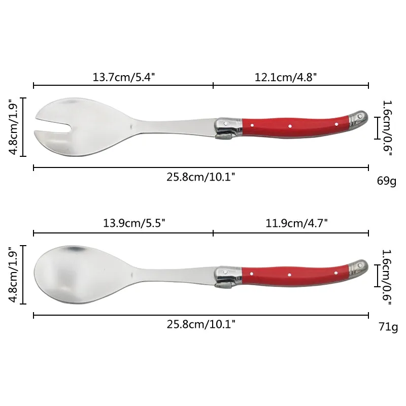 2pcs 10'' Red Salad Spoon set Laguiole Stainless steel Spoon Western Dinnerware Black ABS Handle Party Cake Dessert Tool Kitchen