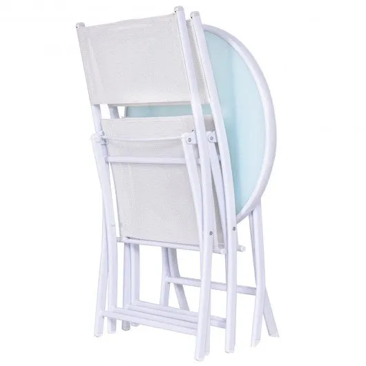 3 Pcs Folding Garden Patio Table Chairs Set-White