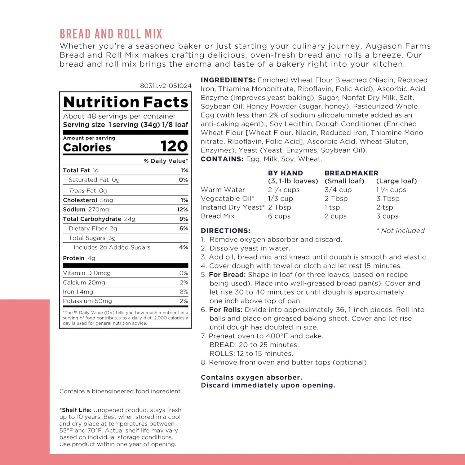 Augason Farms Bread and Roll Mix Can, Emergency Food Supply, Everyday Meals, 48 Servings