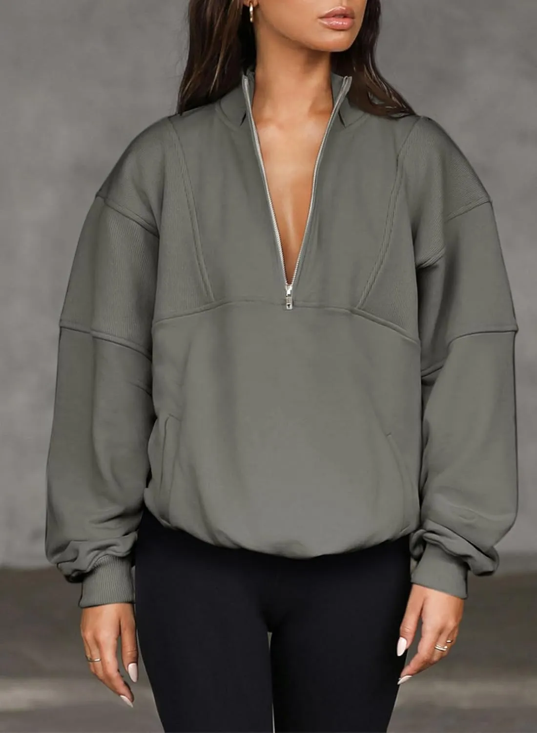 BLENCOT Women Half Zip Oversized Sweatshirts Long Sleeve Fleece Trendy Cropped Pullover Workout Warm Tops With Pockets S-2XL