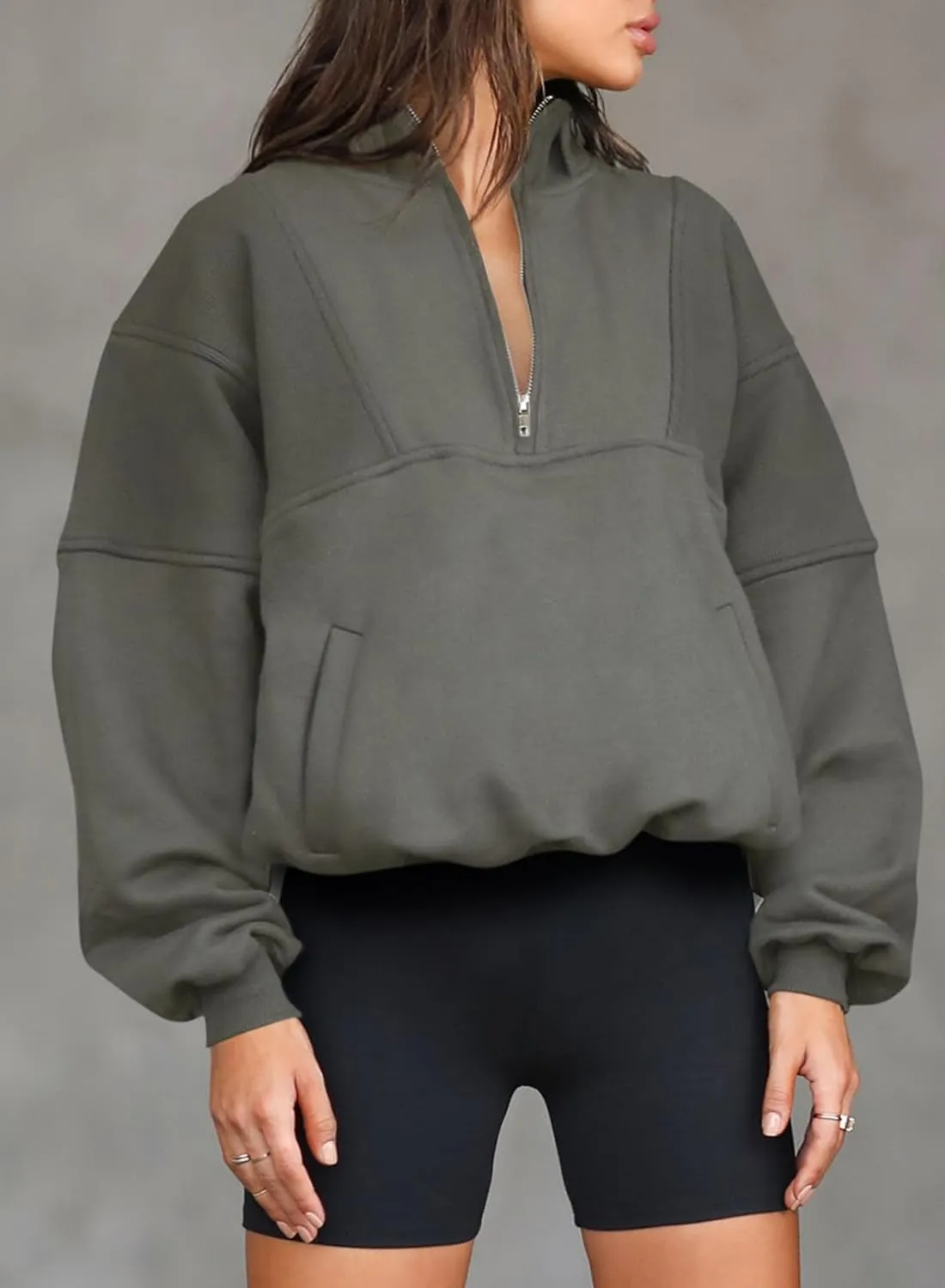 BLENCOT Women Half Zip Oversized Sweatshirts Long Sleeve Fleece Trendy Cropped Pullover Workout Warm Tops With Pockets S-2XL