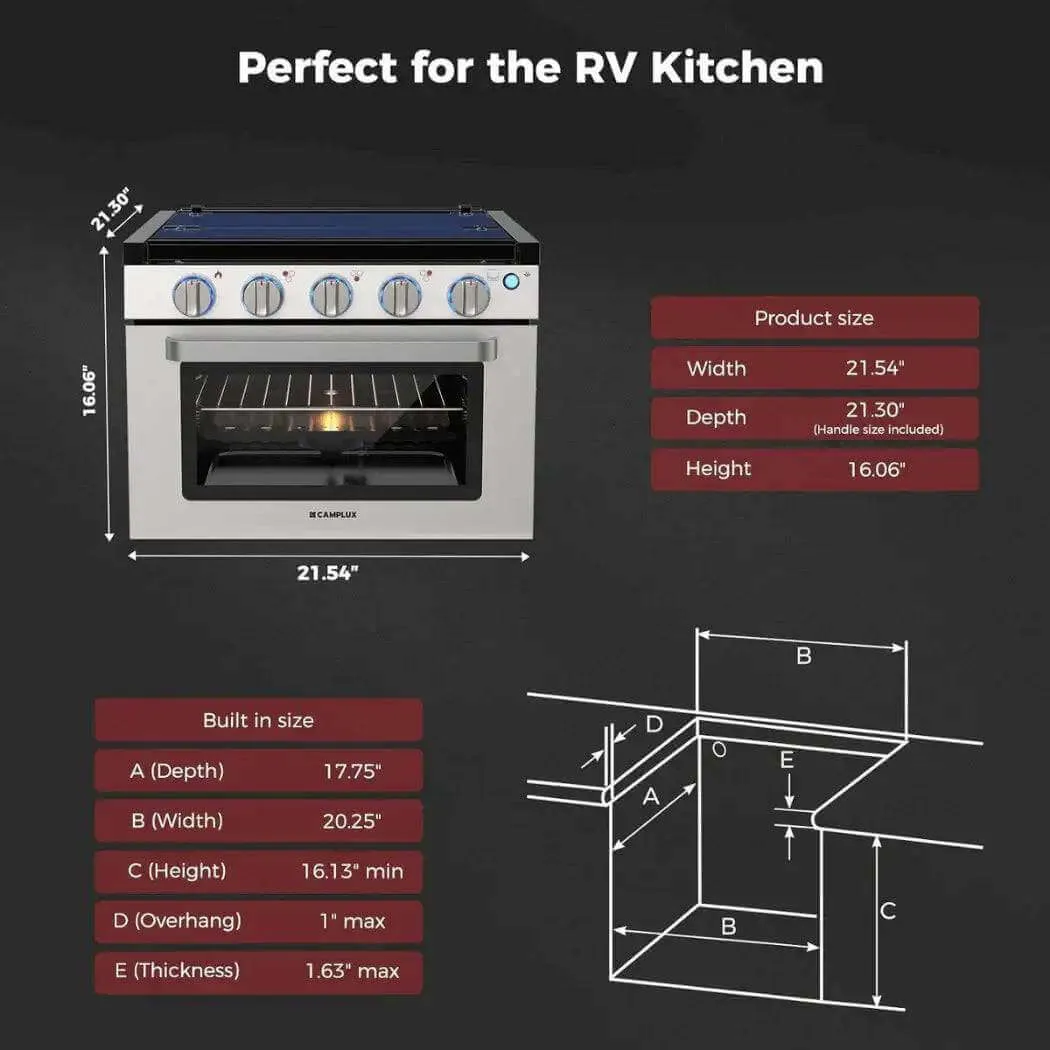 Camplux 3 Burner Gas Cooktop Range With Oven - Stainless Steel