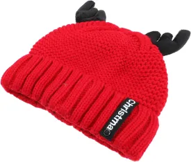 Christmas Antler Knitting Hat Cozy Woolen Yarn Crochet Beanie for Holiday Parties Comfortable Christmas Knit Beanie Photo Prop Fits All Red