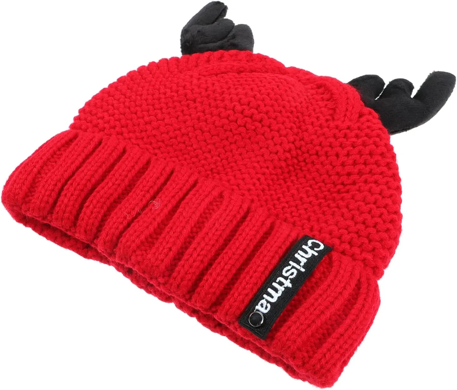 Christmas Antler Knitting Hat Cozy Woolen Yarn Crochet Beanie for Holiday Parties Comfortable Christmas Knit Beanie Photo Prop Fits All Red