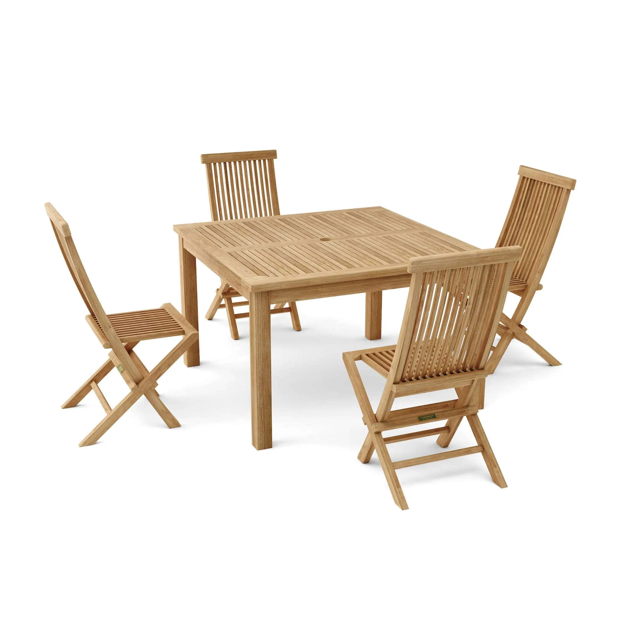 Convenient 5-Piece Teak Folding Dining Set, Nimble Design Allows Ease of Movement & Storage.