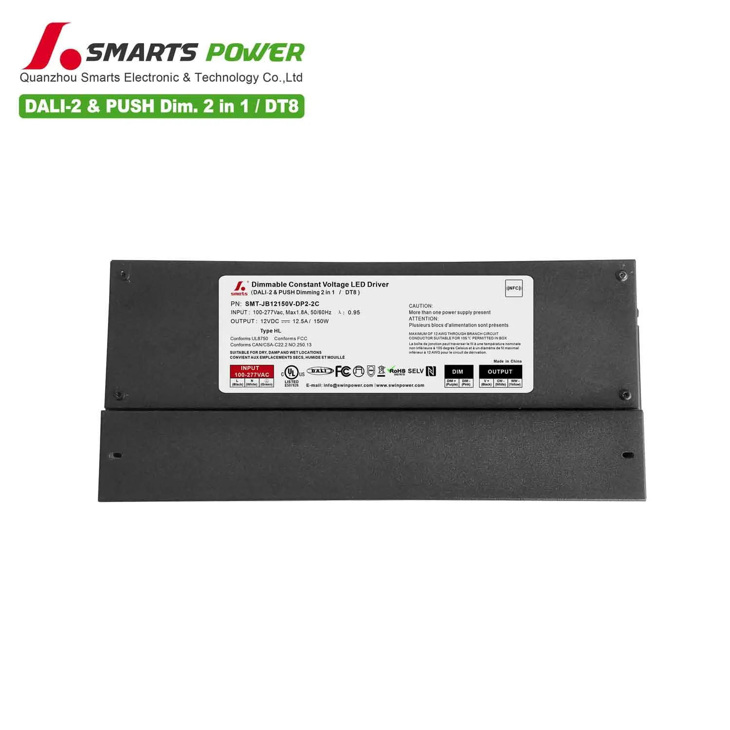 DALI 2 & PUSH Dim J-BOX Driver 150W (DT8)
