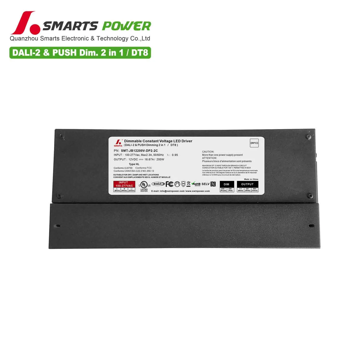 DALI 2 & PUSH Dim J-BOX Driver 200W (DT8)