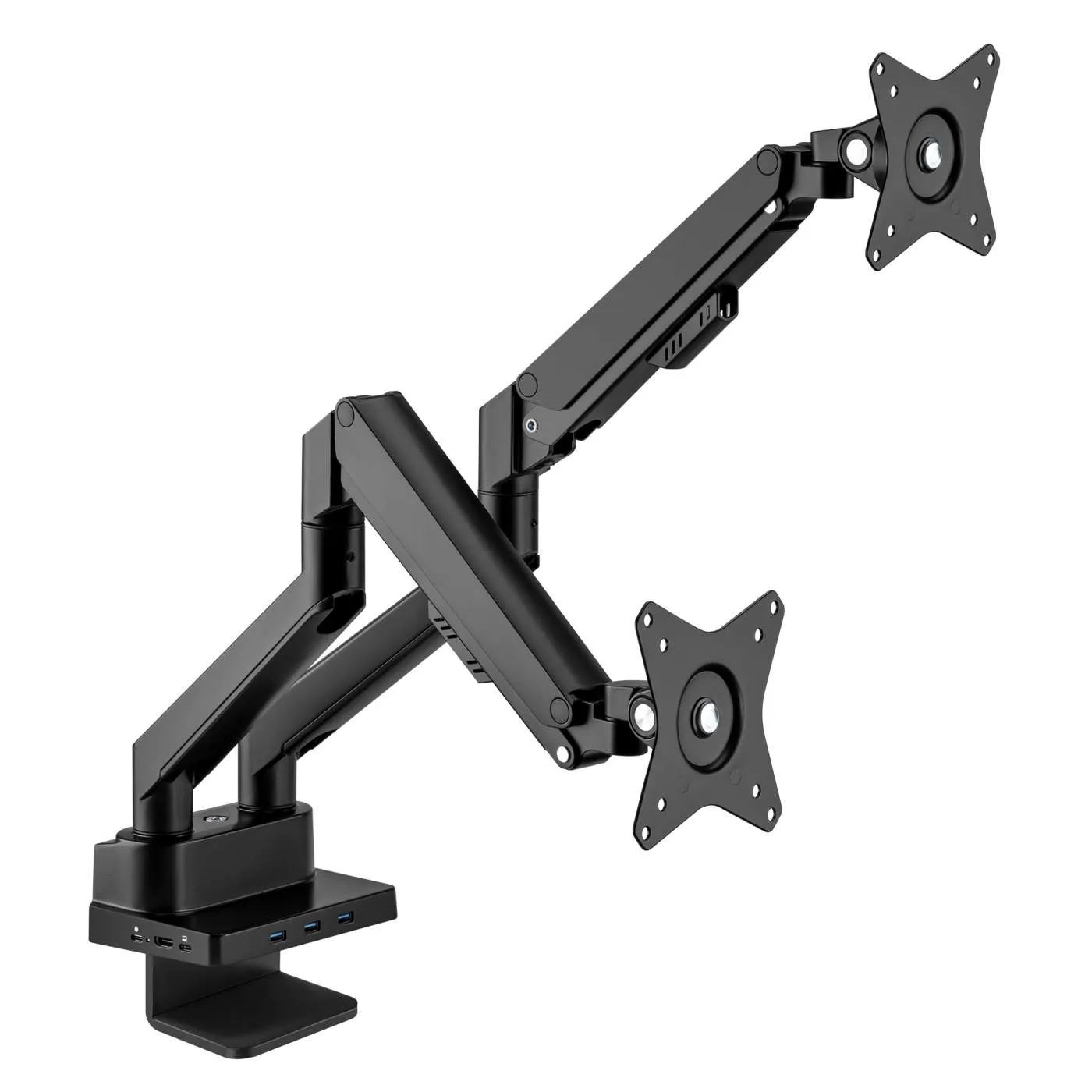 Dual Monitor Desk Mount with Integrated Docking Station
