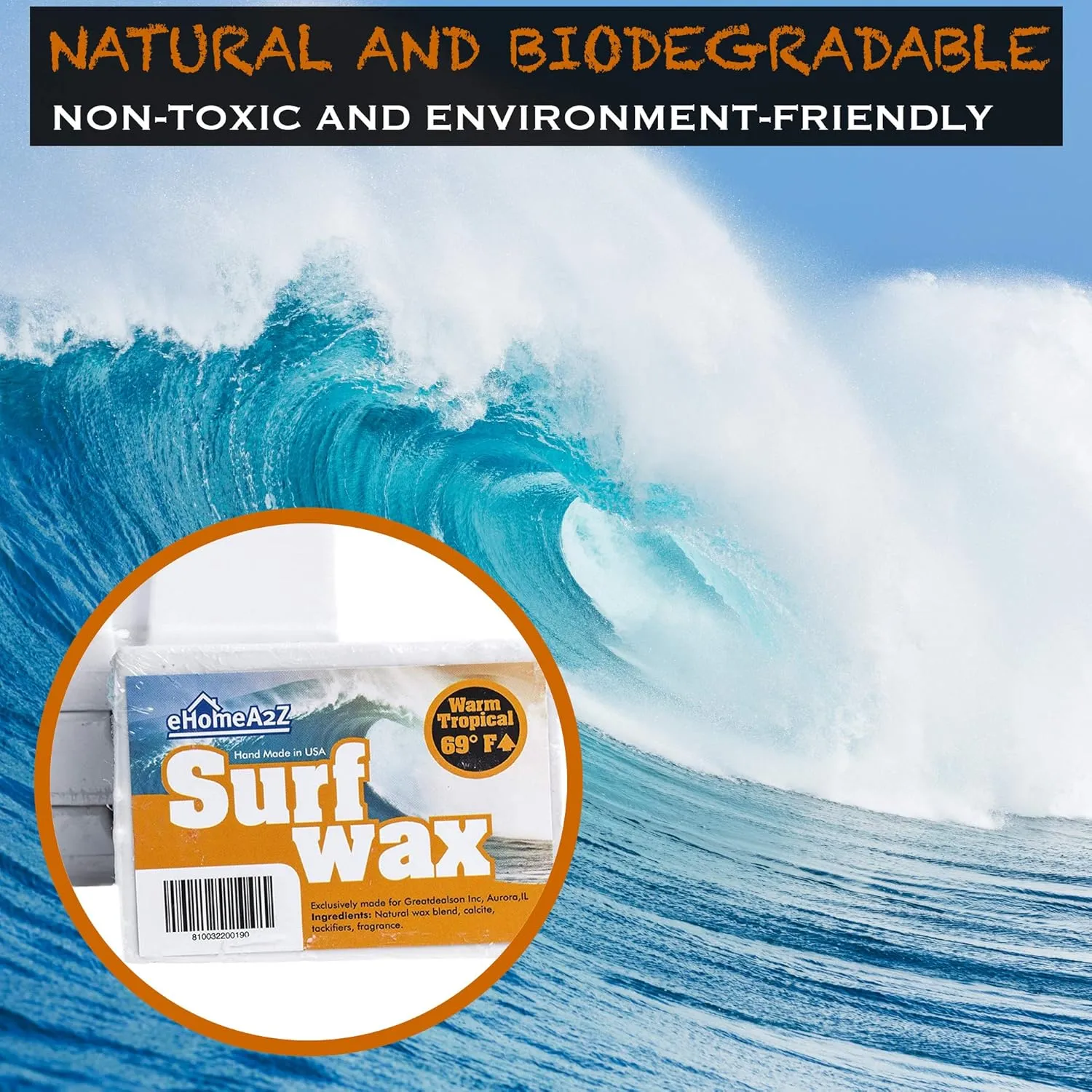 EHOMEA2Z Surf Wax Warm Tropical Hot High Performance All Natural Bump Mango Scent Surfwax Surfing Surfboard Skimboard Water Sticky