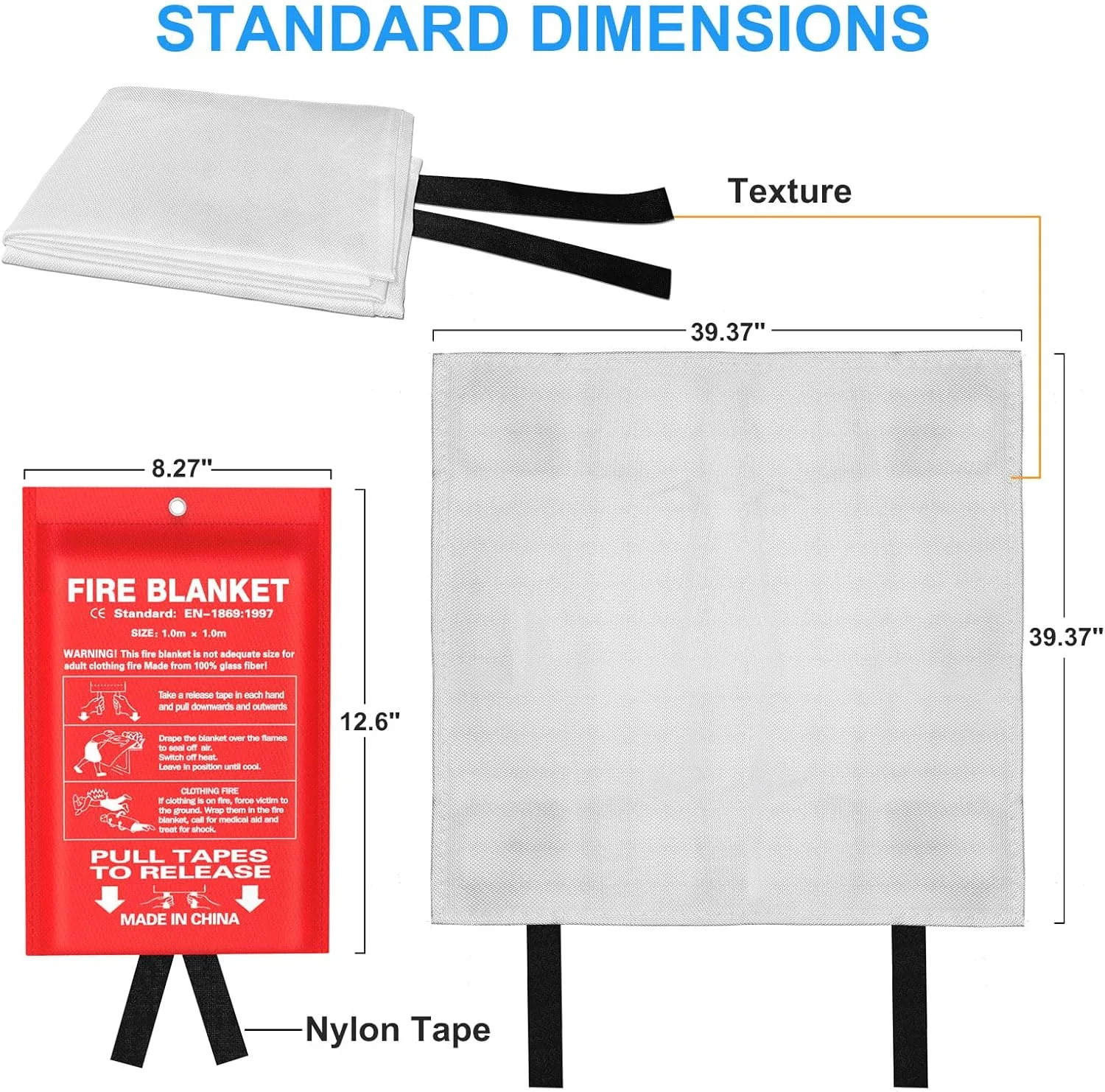 Emergency Fire Blanket for Kitchen and Home, 4 Pack 39.37x39.37 Fiberglass Fire Safety Blankets for Survival, Suppression Fire Retardant Blanket for Fireplace Camping