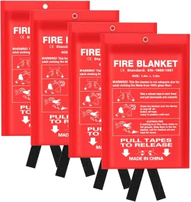 Emergency Fire Blanket for Kitchen and Home, 4 Pack 39.37x39.37 Fiberglass Fire Safety Blankets for Survival, Suppression Fire Retardant Blanket for Fireplace Camping