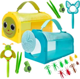 ESSENSON Bug Catcher Kit, Outdoor Toy Gift for 3 4 5 6 7 8  Year Old Boys Girls Kids, 2 Pcs Bug Cage Butterfly, Outdoor Explorer Kit with Whistles for Backyard Exploration