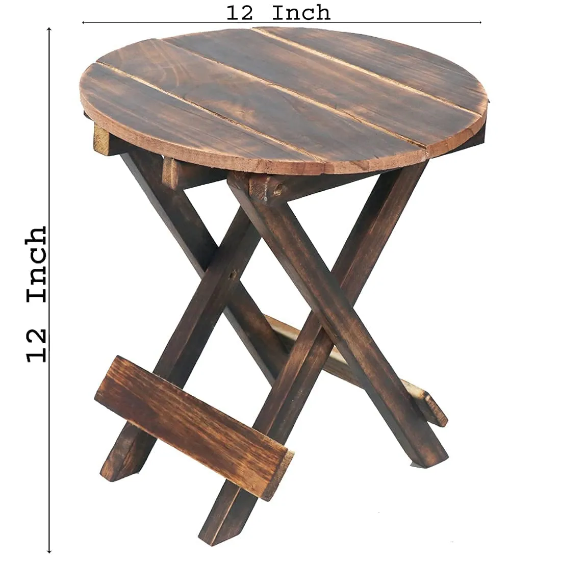 ETIQUETTE ART Wooden Folding Side Table - Antique Handmade Foldable Coffee Table for Living Room, Garden, Outdoor - Corner Table/Bedside Stool for Bedroom - 12 Inch Brown Round