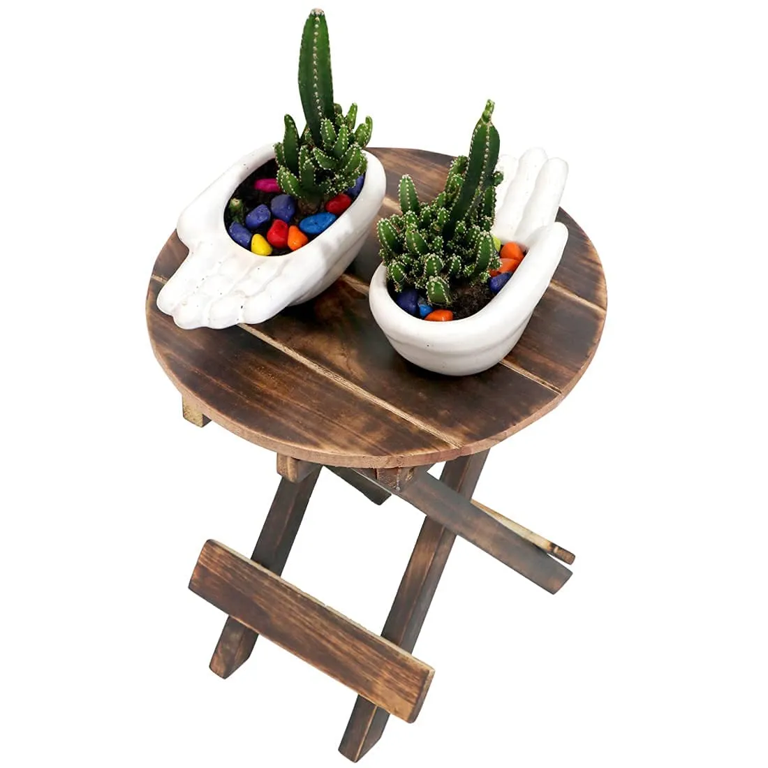 ETIQUETTE ART Wooden Folding Side Table - Antique Handmade Foldable Coffee Table for Living Room, Garden, Outdoor - Corner Table/Bedside Stool for Bedroom - 12 Inch Brown Round
