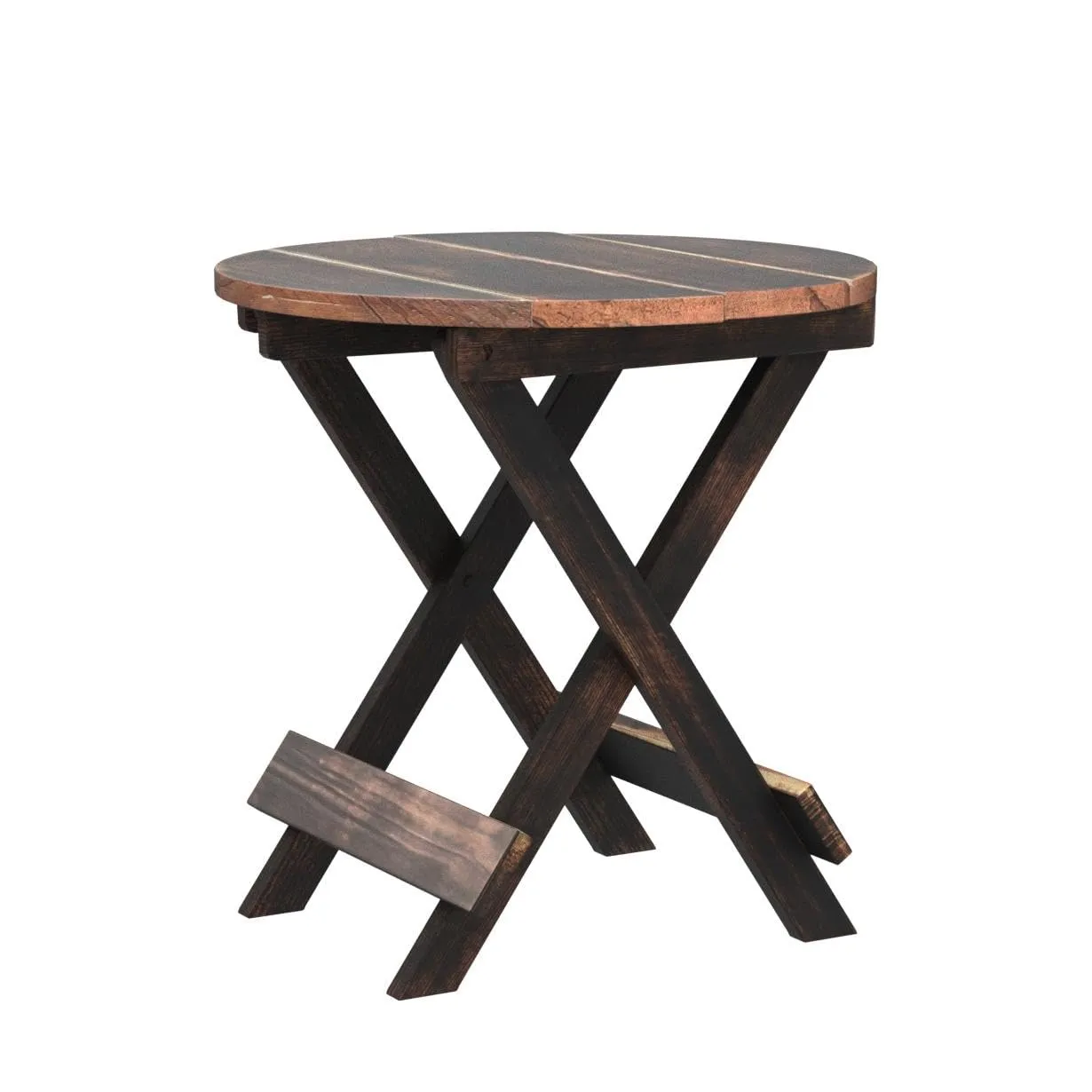 ETIQUETTE ART Wooden Folding Side Table - Antique Handmade Foldable Coffee Table for Living Room, Garden, Outdoor - Corner Table/Bedside Stool for Bedroom - 12 Inch Brown Round
