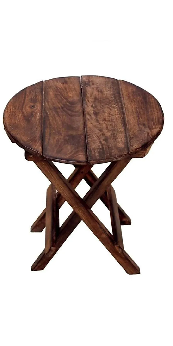 ETIQUETTE ART Wooden Folding Side Table - Antique Handmade Foldable Coffee Table for Living Room, Garden, Outdoor - Corner Table/Bedside Stool for Bedroom - 12 Inch Brown Round