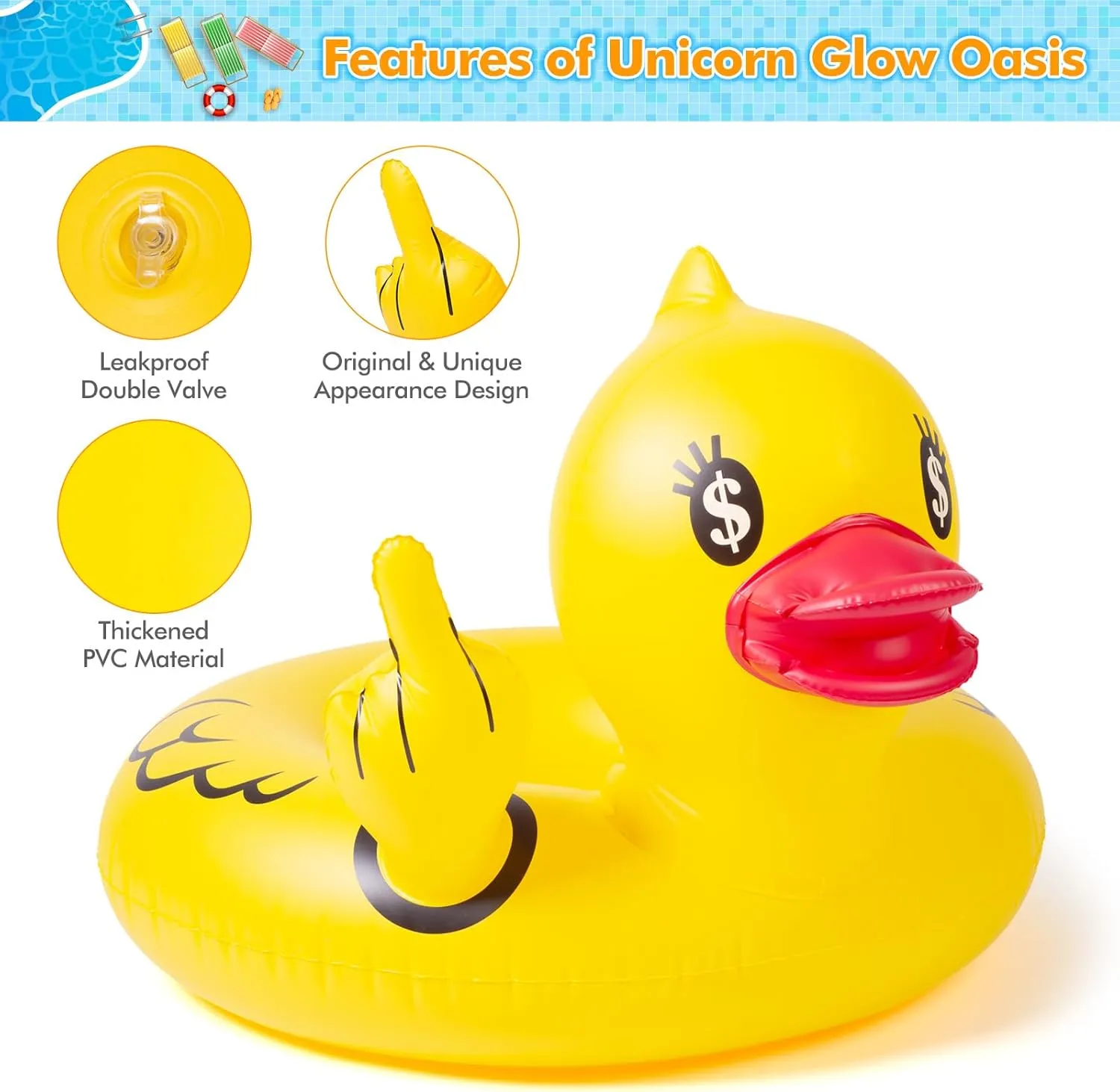 Float Joy Funny Pool Floats Adult Large Rubber Ducks for Jeeps Inflatable Duck Pool Float Giant Jeep Ducks for Ducking Big Rubber Duck Blow Up Duck Floaties Pool Toys