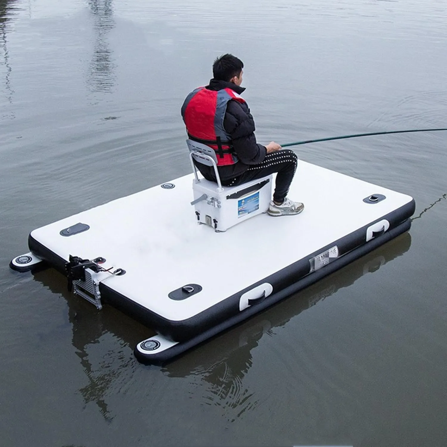Floating Inflatable Dock Platform w/Paddles and Pumps for Beach Lake Pool Ocean - Large Portable Fishing Raft Mat with Dock Islands