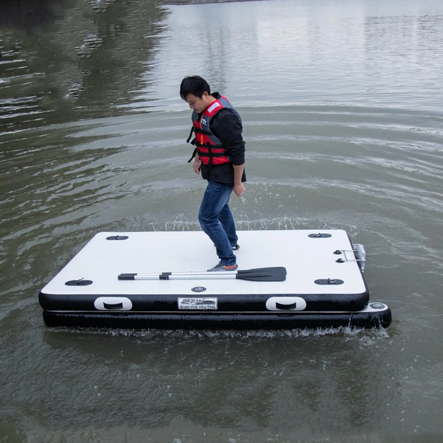 Floating Inflatable Dock Platform w/Paddles and Pumps for Beach Lake Pool Ocean - Large Portable Fishing Raft Mat with Dock Islands