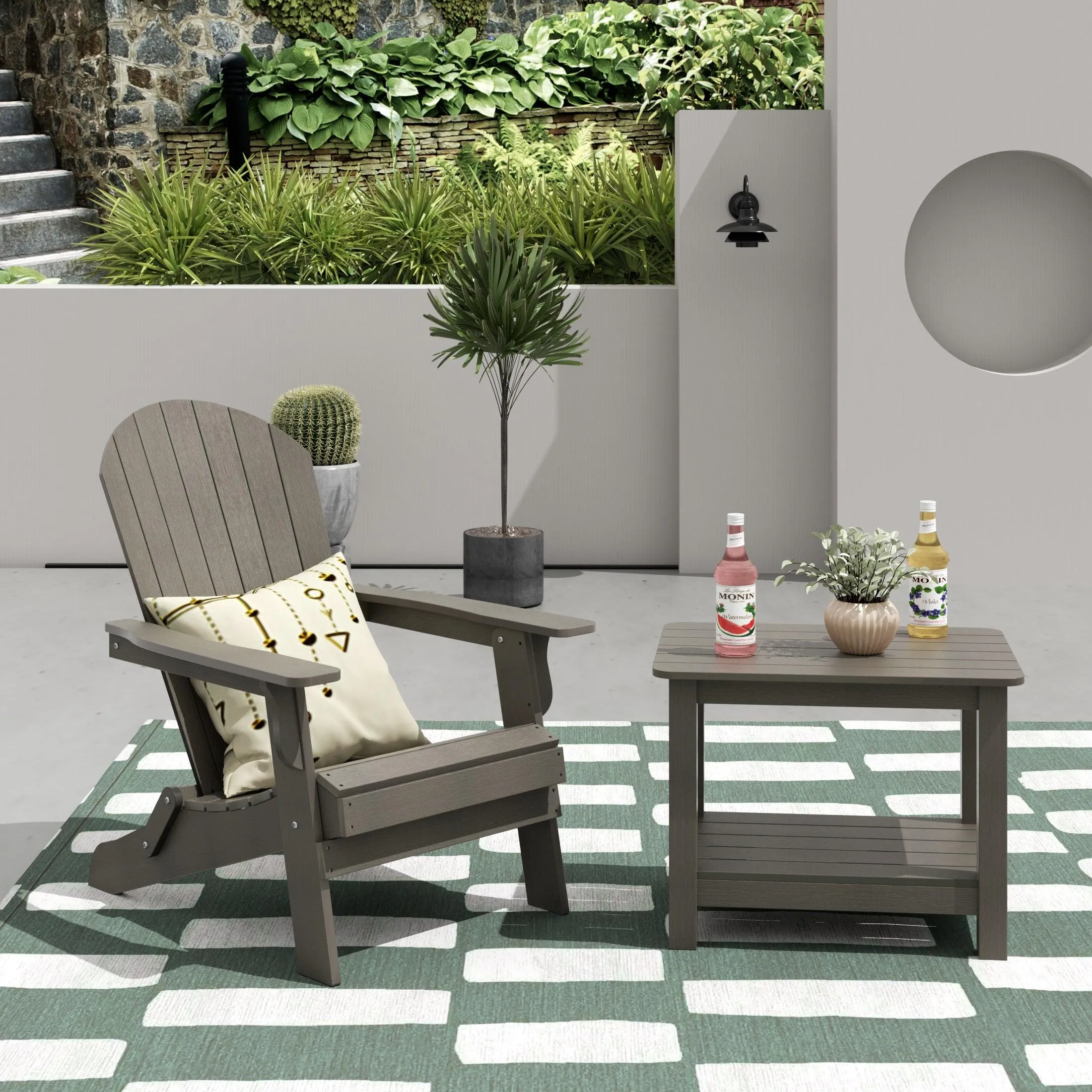 Florence HIPS Folding Adirondack Chair with Side Table Set