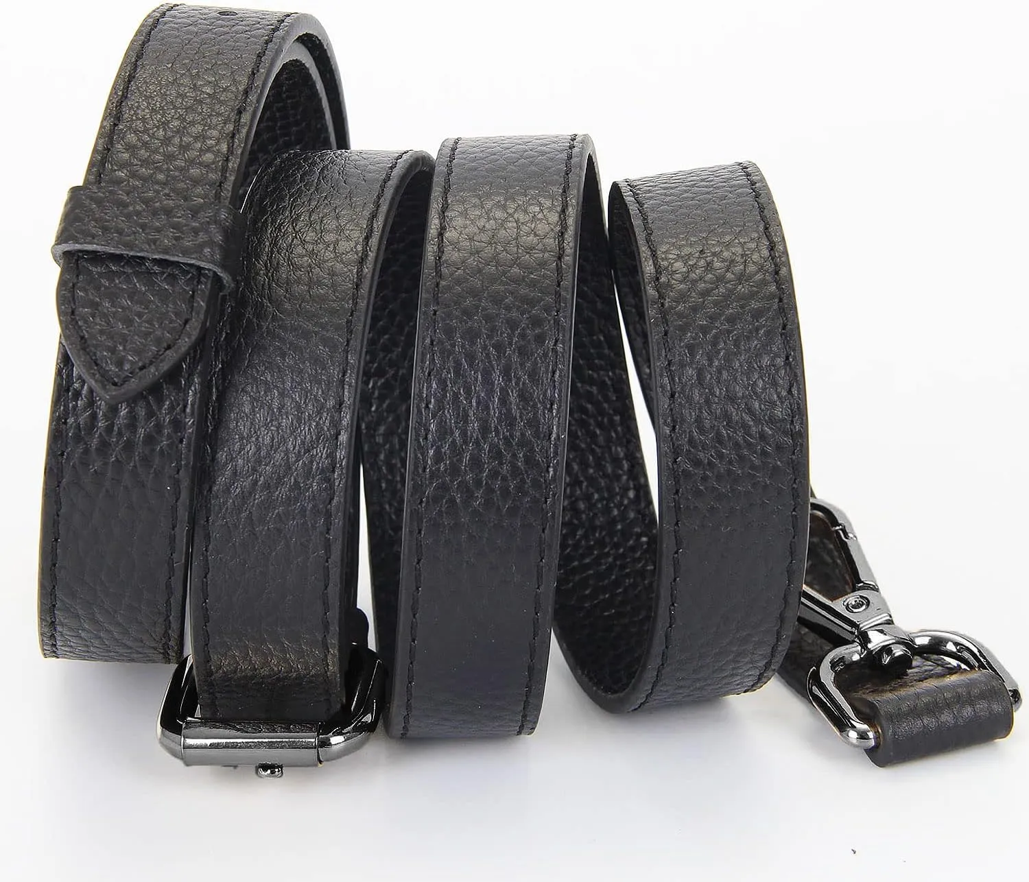 Full Grain Leather Adjustable Replacement Cross Body Purse Shoulder Strap Handbag Bag Wallet, 2/3 Wide(Black-Gun Lock)