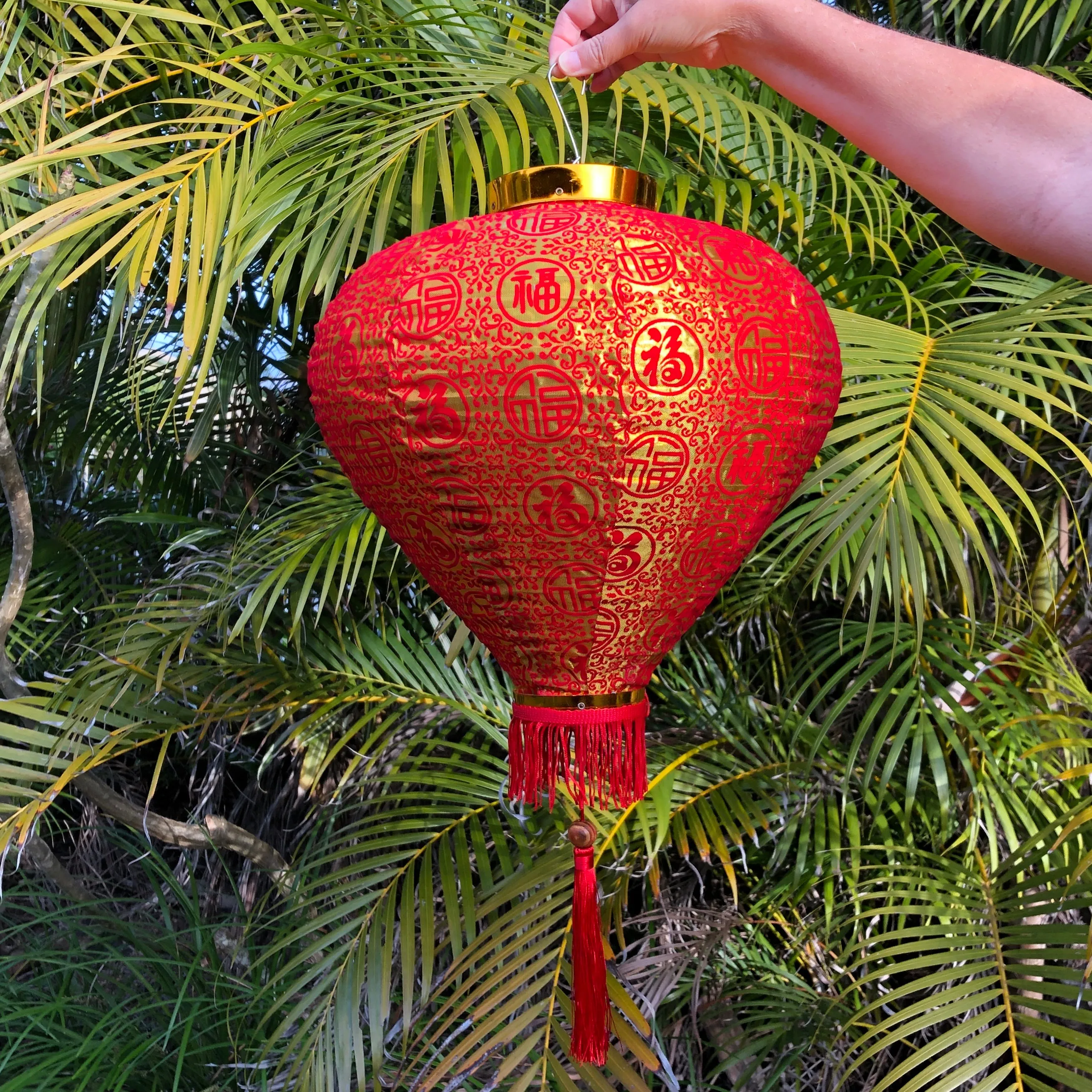 Gold Silk / Red Velvet Chinese Lanterns - 2 pack