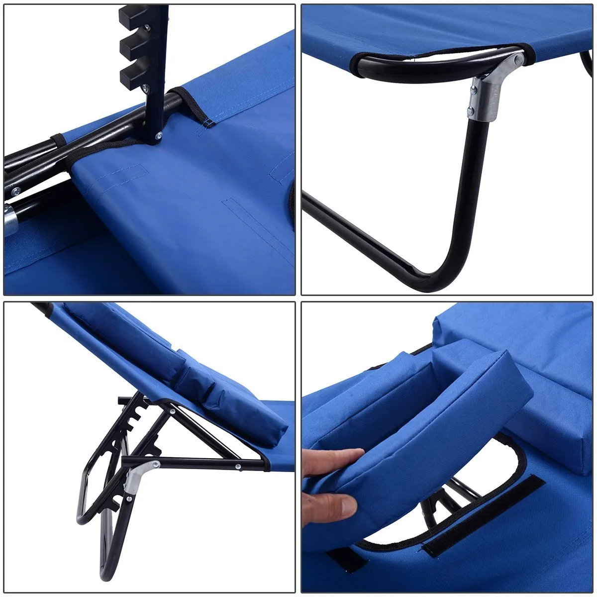 Goplus Folding Chaise Lounge Chair Bed Outdoor Patio Beach Camping Recliner w/ Hole for face Pool Yard