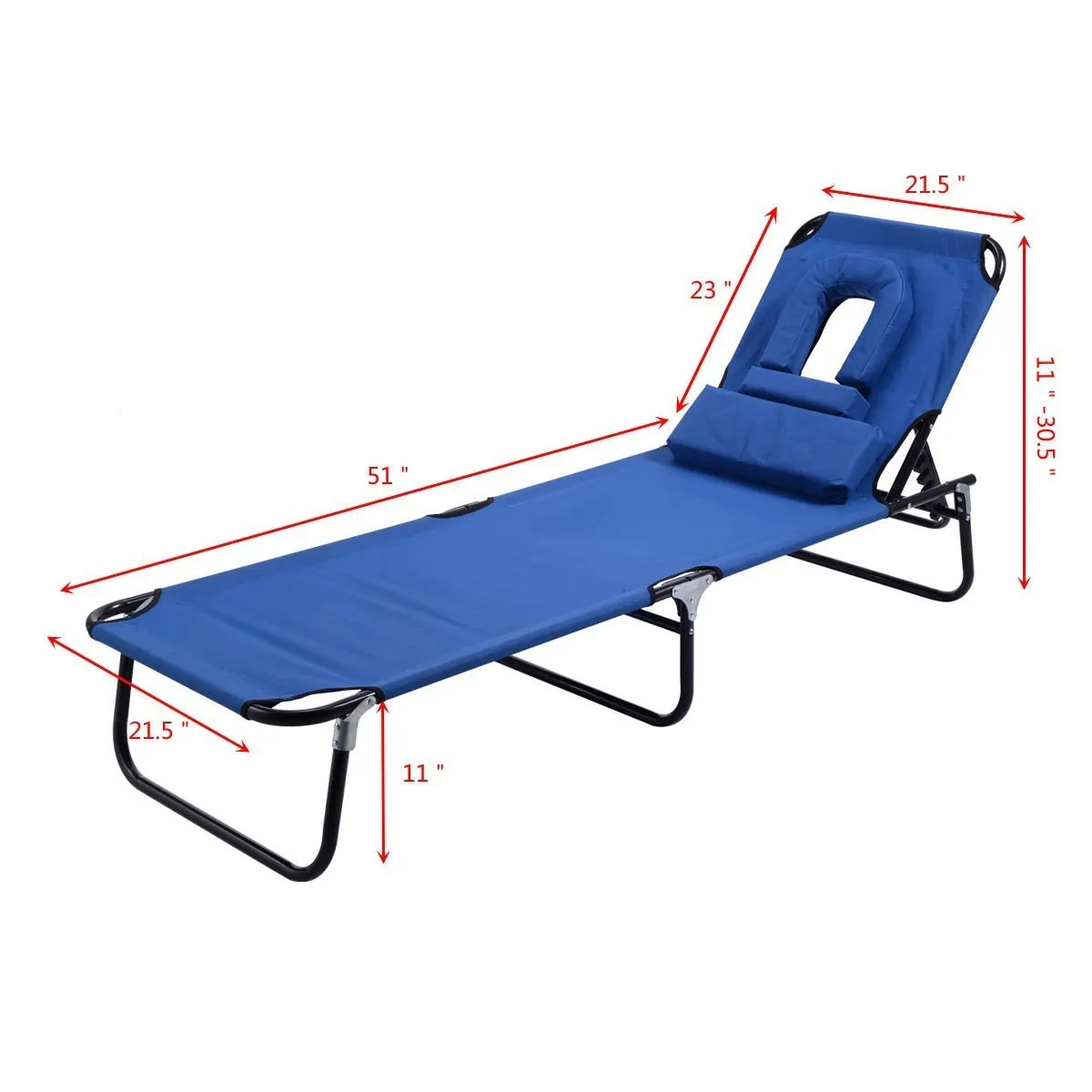 Goplus Folding Chaise Lounge Chair Bed Outdoor Patio Beach Camping Recliner w/ Hole for face Pool Yard
