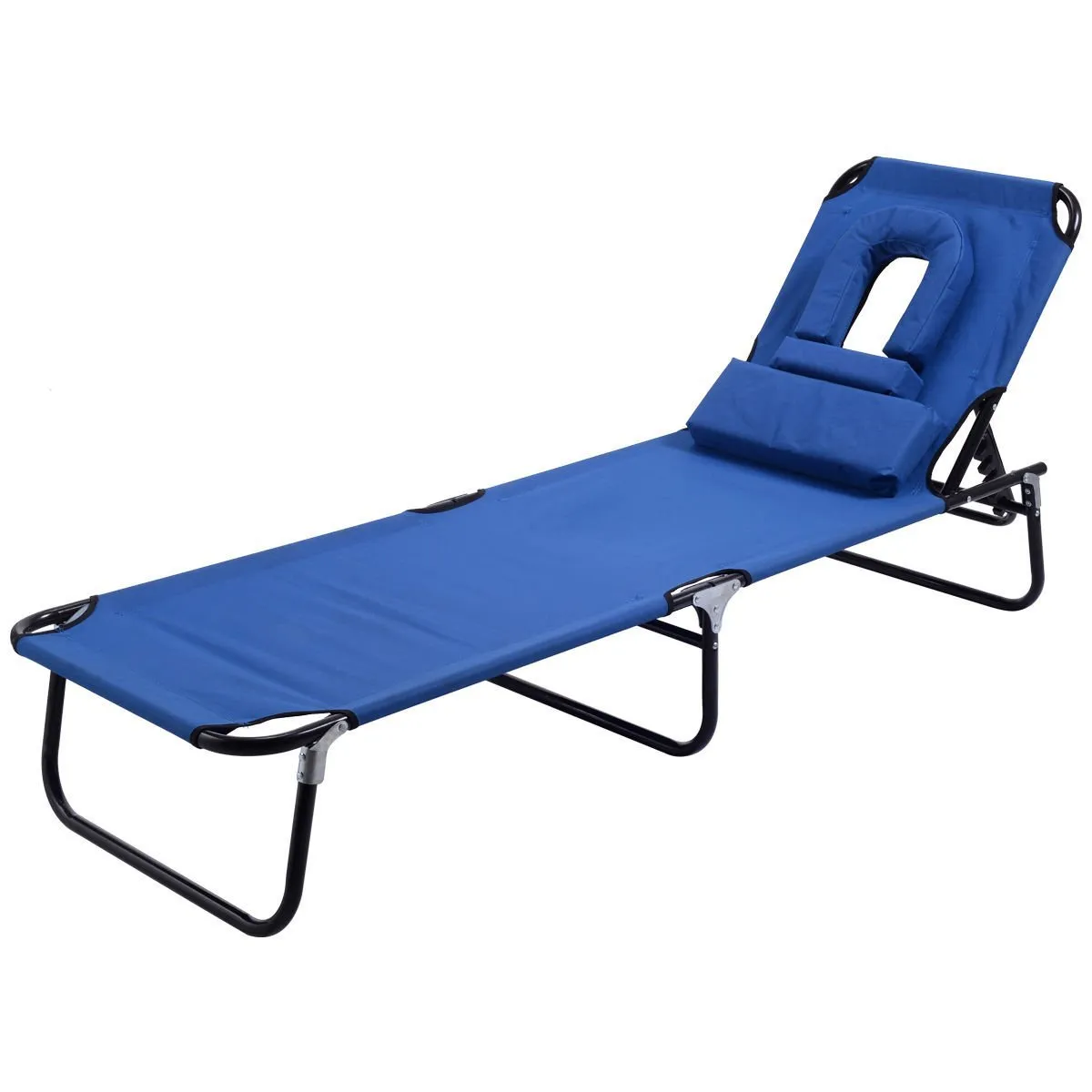Goplus Folding Chaise Lounge Chair Bed Outdoor Patio Beach Camping Recliner w/ Hole for face Pool Yard