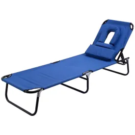 Goplus Folding Chaise Lounge Chair Bed Outdoor Patio Beach Camping Recliner w/ Hole for face Pool Yard