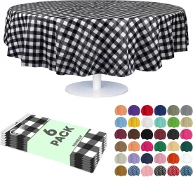 Grandipity Black Gingham Checkered Plastic Table Cloth Disposable (6 Pk) 84in Round Tablecloth Premium Party Table Cloths Disposable - Perfect Table Cloth Round Cover for Any Table Up to 6 Feet