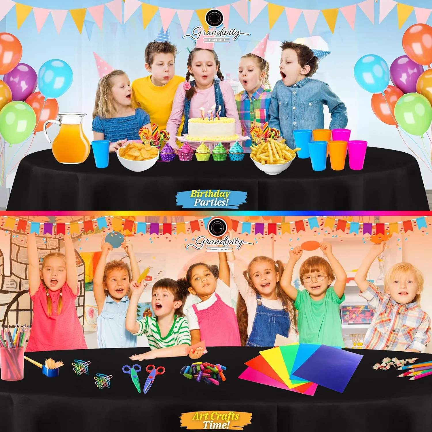 Grandipity Black Plastic Table Cloth Disposable (6 Pk) 84in Round Tablecloth Premium Party Table Cloths Disposable - Perfect Table Cloth Round Cover for Any Table Up to 6 Feet