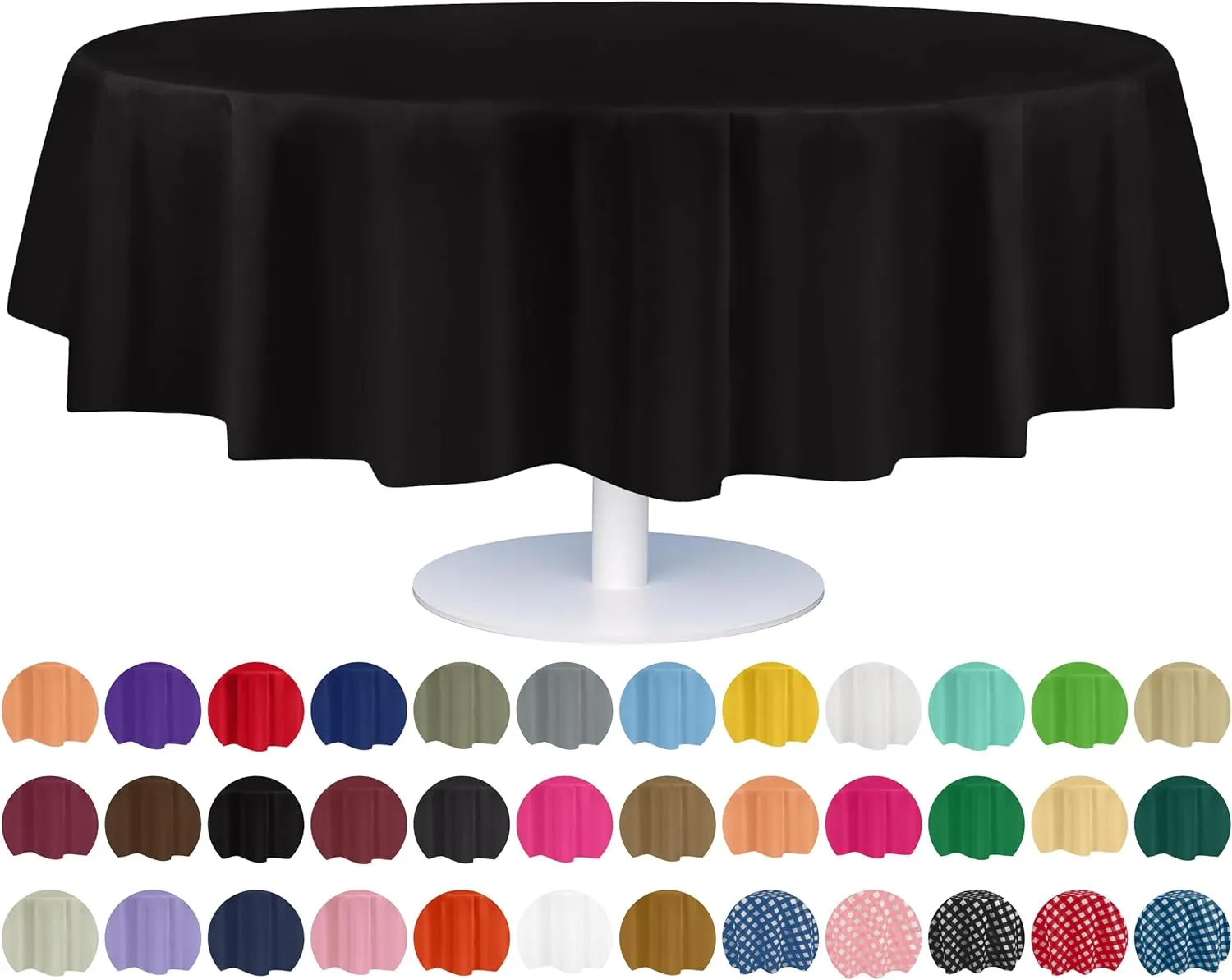 Grandipity Black Plastic Table Cloth Disposable (6 Pk) 84in Round Tablecloth Premium Party Table Cloths Disposable - Perfect Table Cloth Round Cover for Any Table Up to 6 Feet