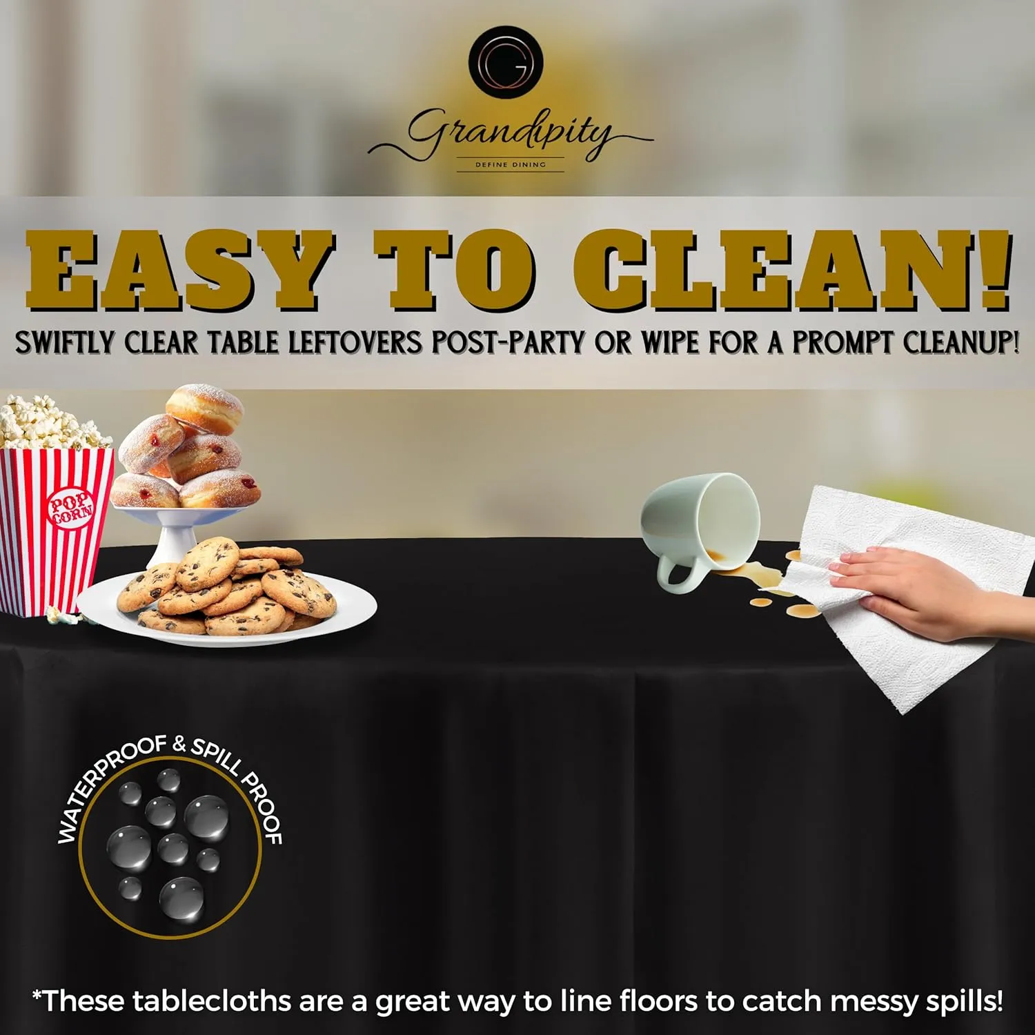 Grandipity Black Plastic Table Cloth Disposable (6 Pk) 84in Round Tablecloth Premium Party Table Cloths Disposable - Perfect Table Cloth Round Cover for Any Table Up to 6 Feet
