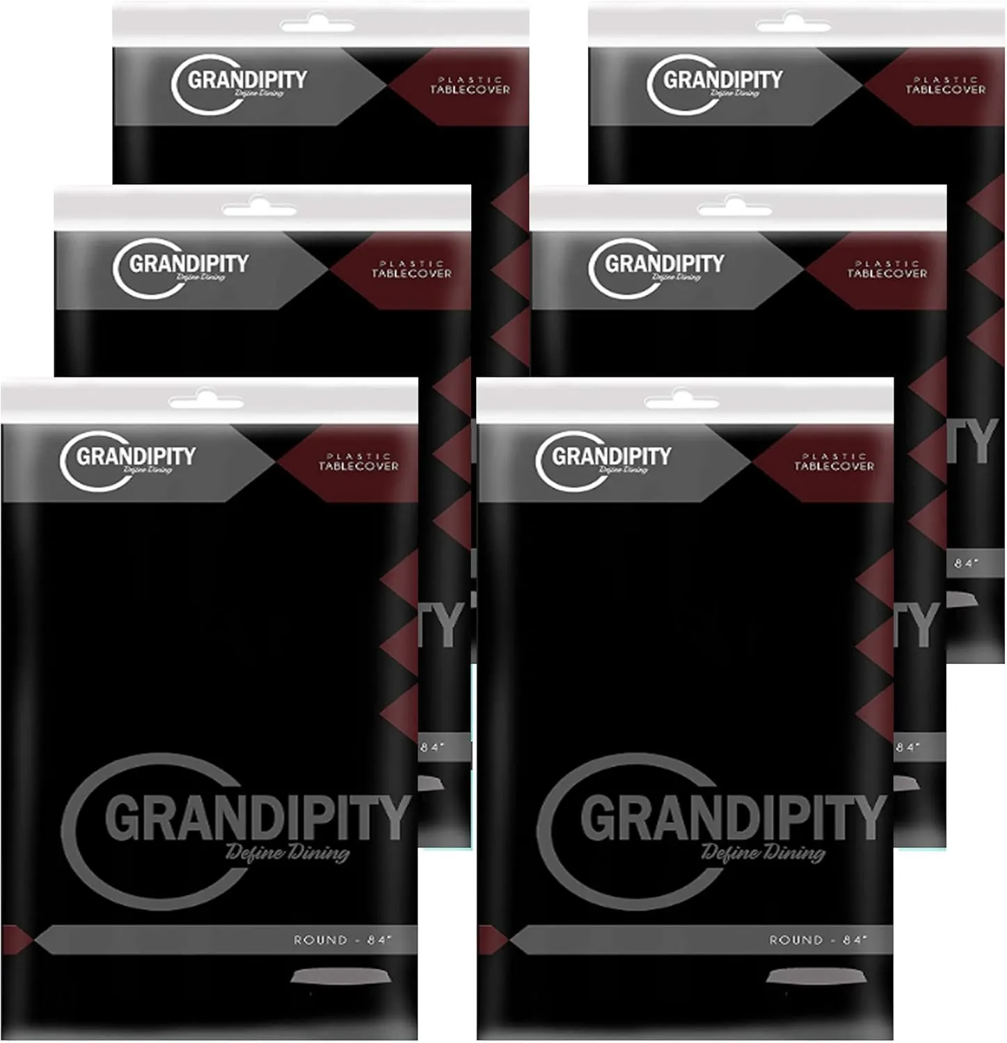 Grandipity Black Plastic Table Cloth Disposable (6 Pk) 84in Round Tablecloth Premium Party Table Cloths Disposable - Perfect Table Cloth Round Cover for Any Table Up to 6 Feet