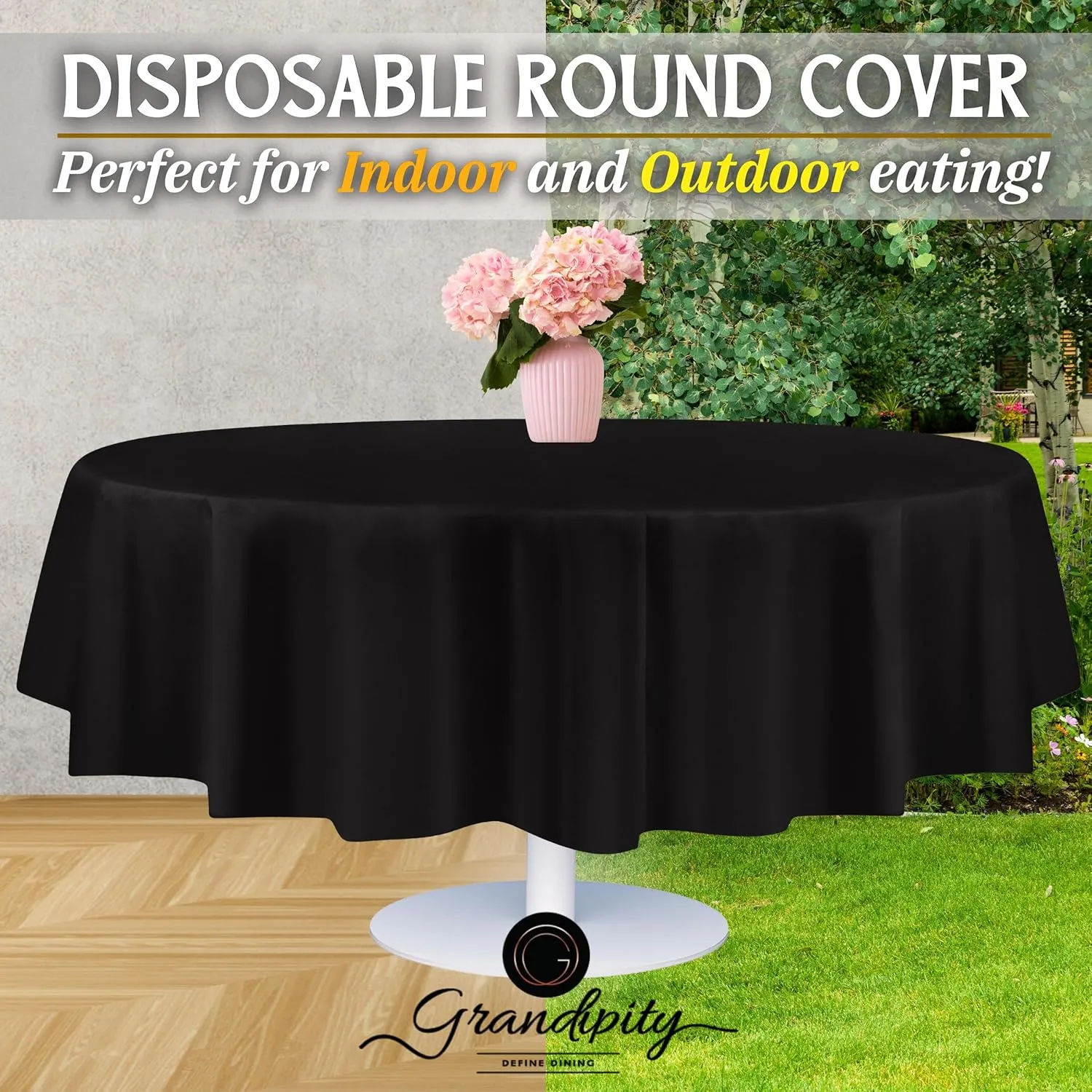 Grandipity Black Plastic Table Cloth Disposable (6 Pk) 84in Round Tablecloth Premium Party Table Cloths Disposable - Perfect Table Cloth Round Cover for Any Table Up to 6 Feet