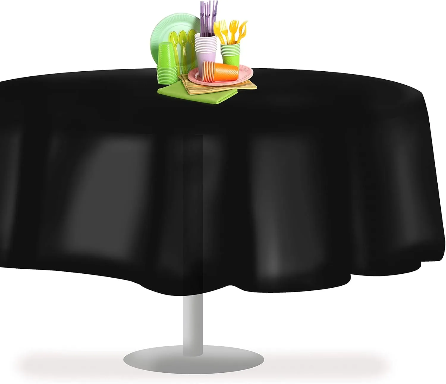 Grandipity Black Plastic Table Cloth Disposable (6 Pk) 84in Round Tablecloth Premium Party Table Cloths Disposable - Perfect Table Cloth Round Cover for Any Table Up to 6 Feet