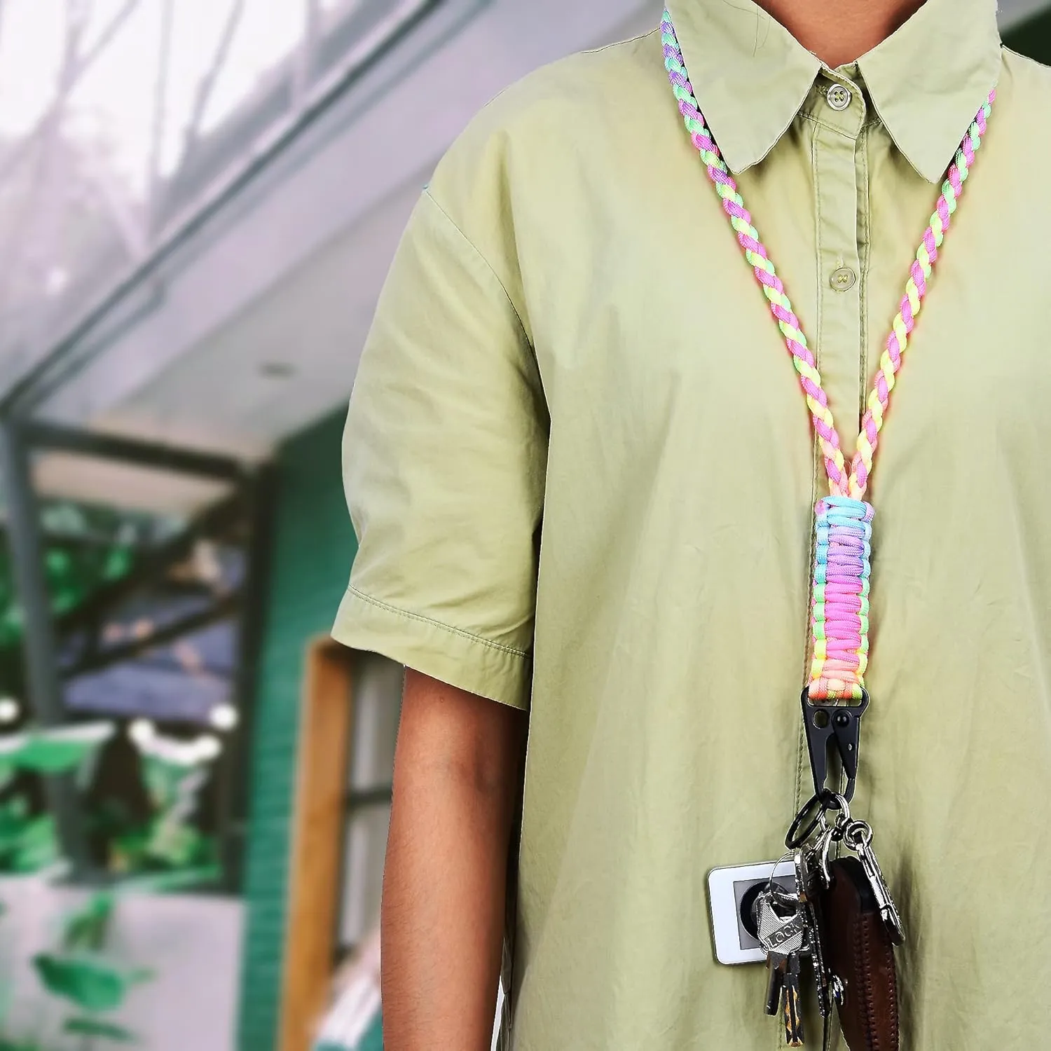 Heavy Duty Paracord Lanyard Keychain, Paracord Necklace Cell Phone Keychain Whistles Wrist Braided Strap