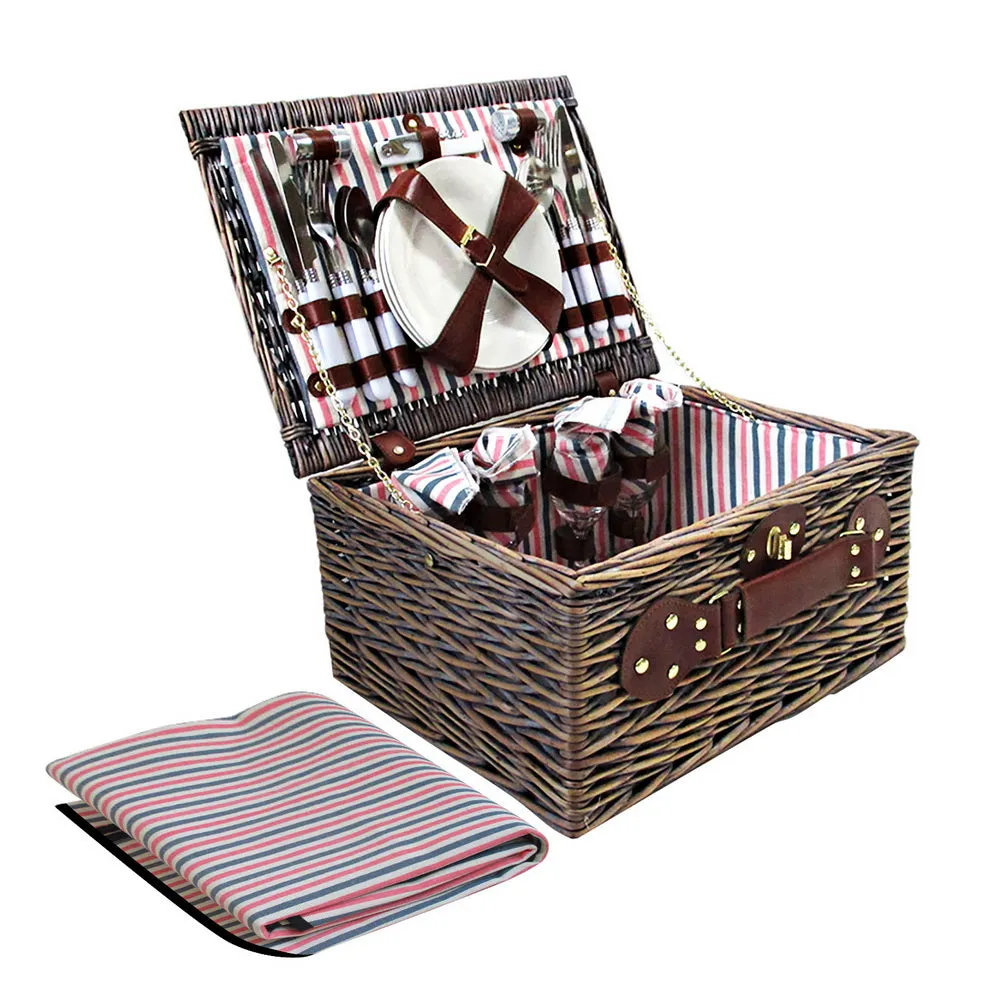 Insulated 4 Person Picnic Basket Set w/ Blanket, Willow - Alfresco