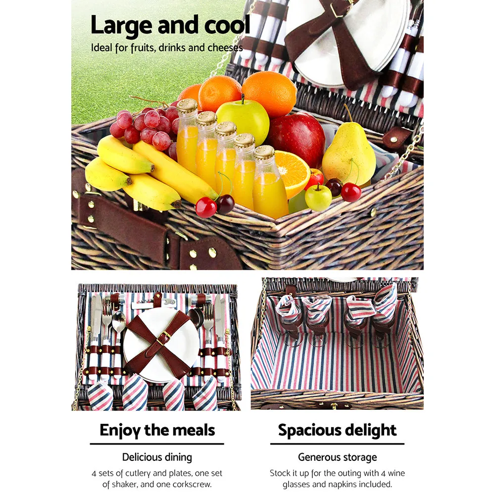 Insulated 4 Person Picnic Basket Set w/ Blanket, Willow - Alfresco