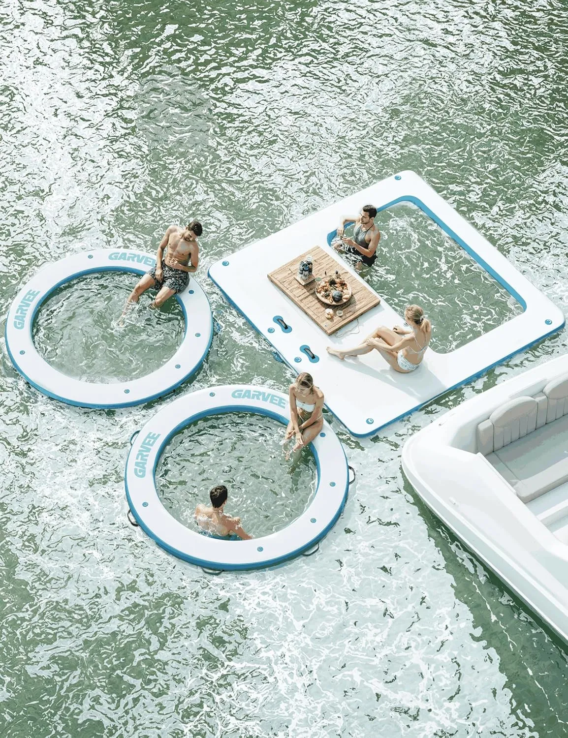 Large 10x10FT Inflatable Floating Dock - Inflatable Water Hammock W (4x7FT) Water Floating Island Raft for Lake Boat Pool Ocean - Includes Ladder & Carry Bag
