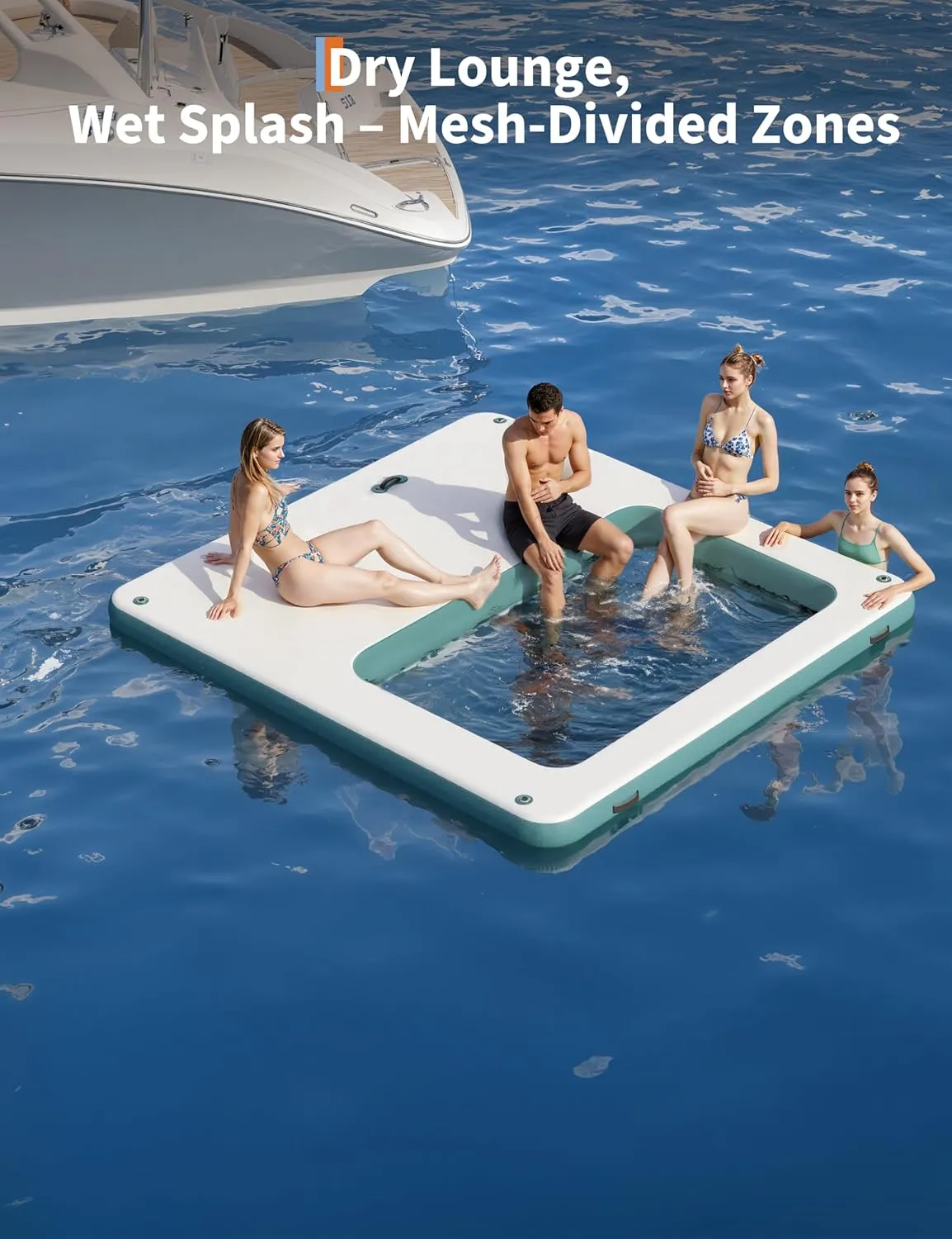 Large 10x10FT Inflatable Floating Dock - Inflatable Water Hammock W (4x7FT) Water Floating Island Raft for Lake Boat Pool Ocean - Includes Ladder & Carry Bag