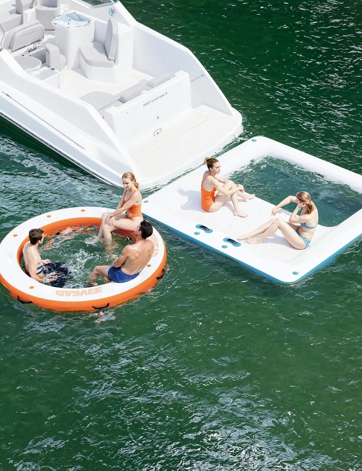 Large 10x10FT Inflatable Floating Dock - Inflatable Water Hammock W (4x7FT) Water Floating Island Raft for Lake Boat Pool Ocean - Includes Ladder & Carry Bag